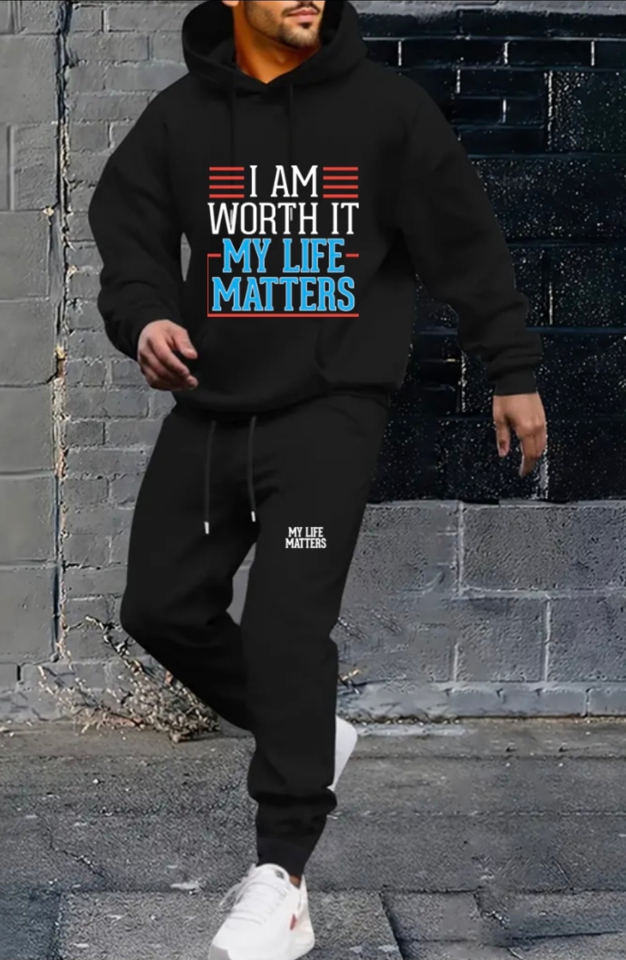 I Am Worth It My Life Matters Jogging Hooded Set I Am Worth It My Life Matters Jogging Hooded Set