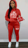 I Am Worth my Hustle & Grind Jogging Hooded Set I Am Worth my Hustle & Grind Jogging Hooded Set