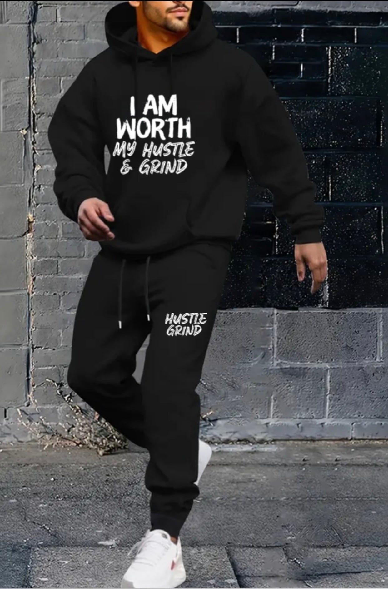 I Am Worth my Hustle & Grind Jogging Hooded Set (Men) I Am Worth my Hustle & Grind Jogging Hooded Set (Men)