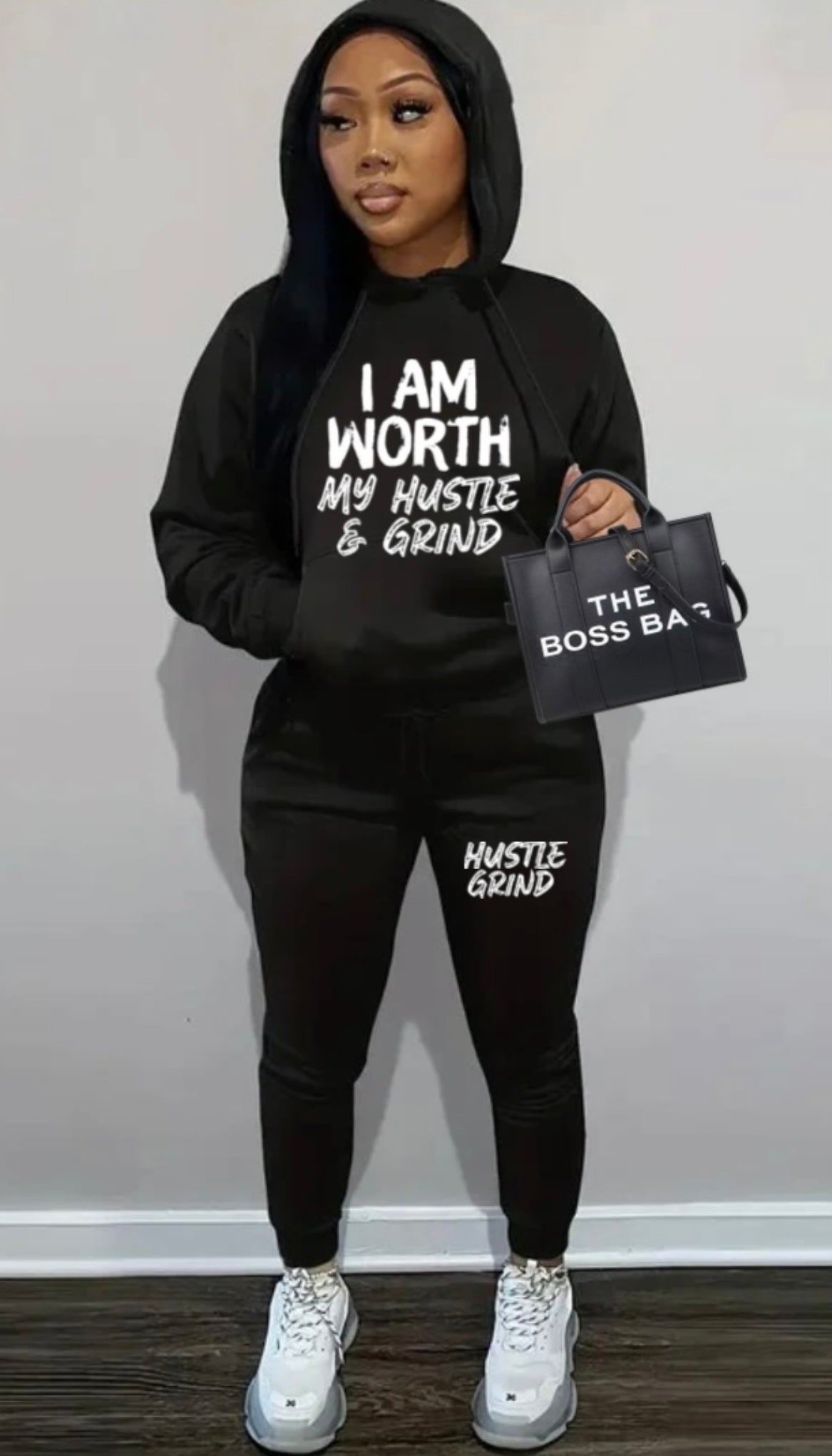 I Am Worth my Hustle & Grind Jogging Hooded Set I Am Worth my Hustle & Grind Jogging Hooded Set