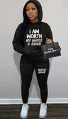 I Am Worth my Hustle & Grind Jogging Hooded Set I Am Worth my Hustle & Grind Jogging Hooded Set