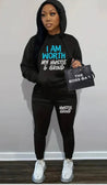 I Am Worth my Hustle & Grind Jogging Hooded Set I Am Worth my Hustle & Grind Jogging Hooded Set