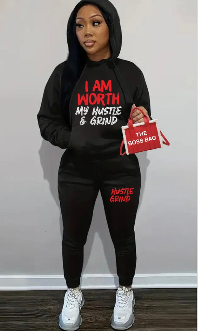 I Am Worth my Hustle & Grind Jogging Hooded Set I Am Worth my Hustle & Grind Jogging Hooded Set
