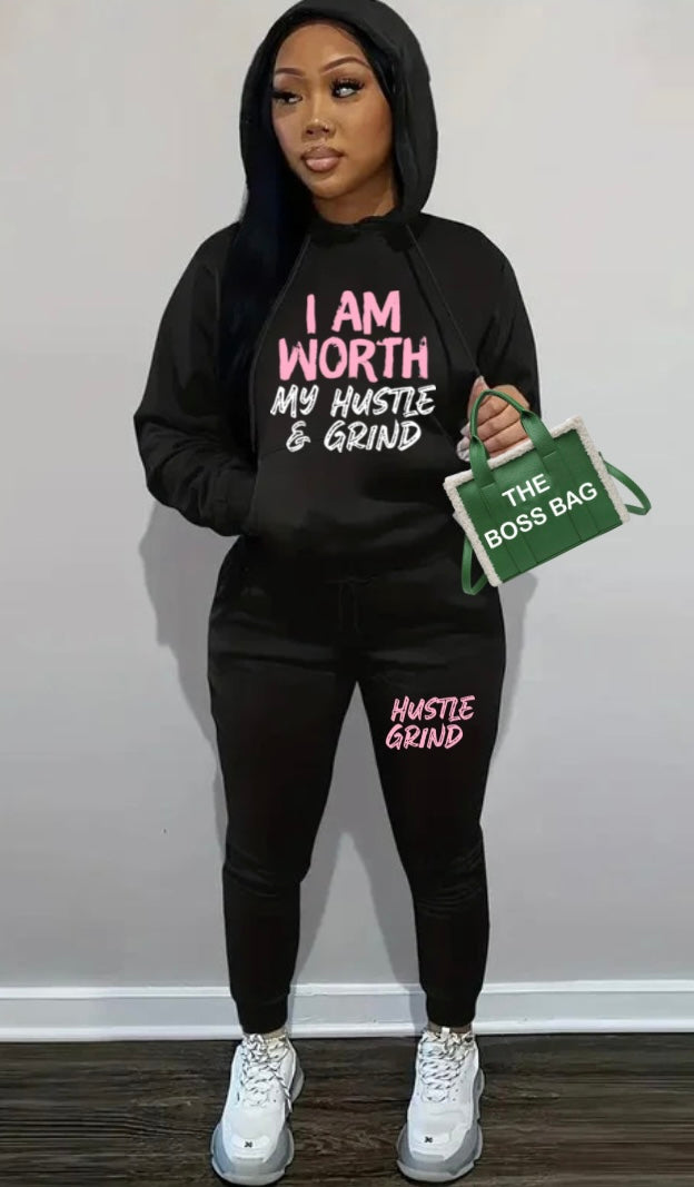 I Am Worth my Hustle & Grind Jogging Hooded Set I Am Worth my Hustle & Grind Jogging Hooded Set