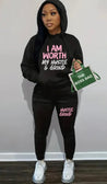 I Am Worth my Hustle & Grind Jogging Hooded Set I Am Worth my Hustle & Grind Jogging Hooded Set