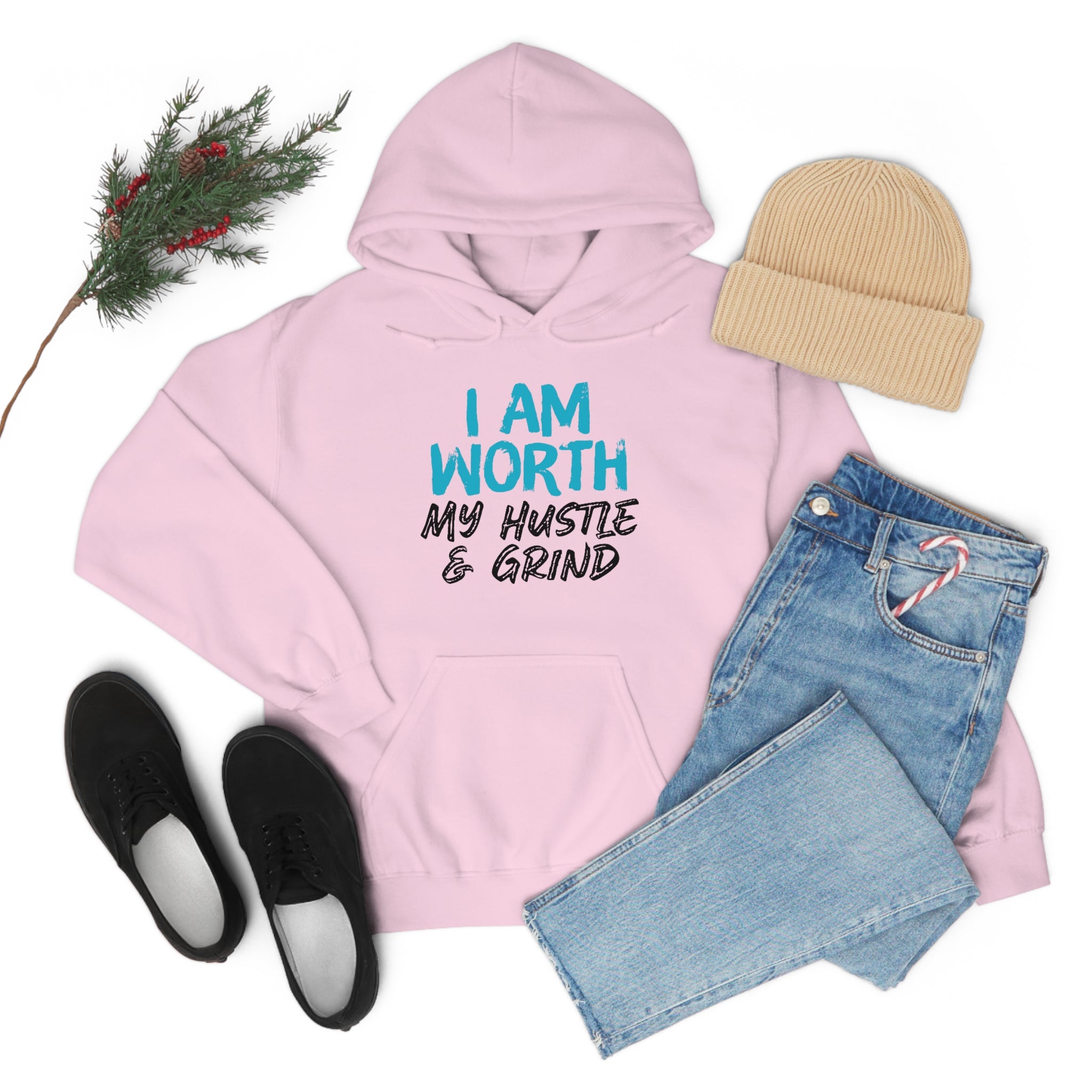 I Am Worth My Hustle & Grind - Unisex Hooded Sweatshirt (White) I Am Worth My Hustle & Grind - Unisex Hooded Sweatshirt (White)