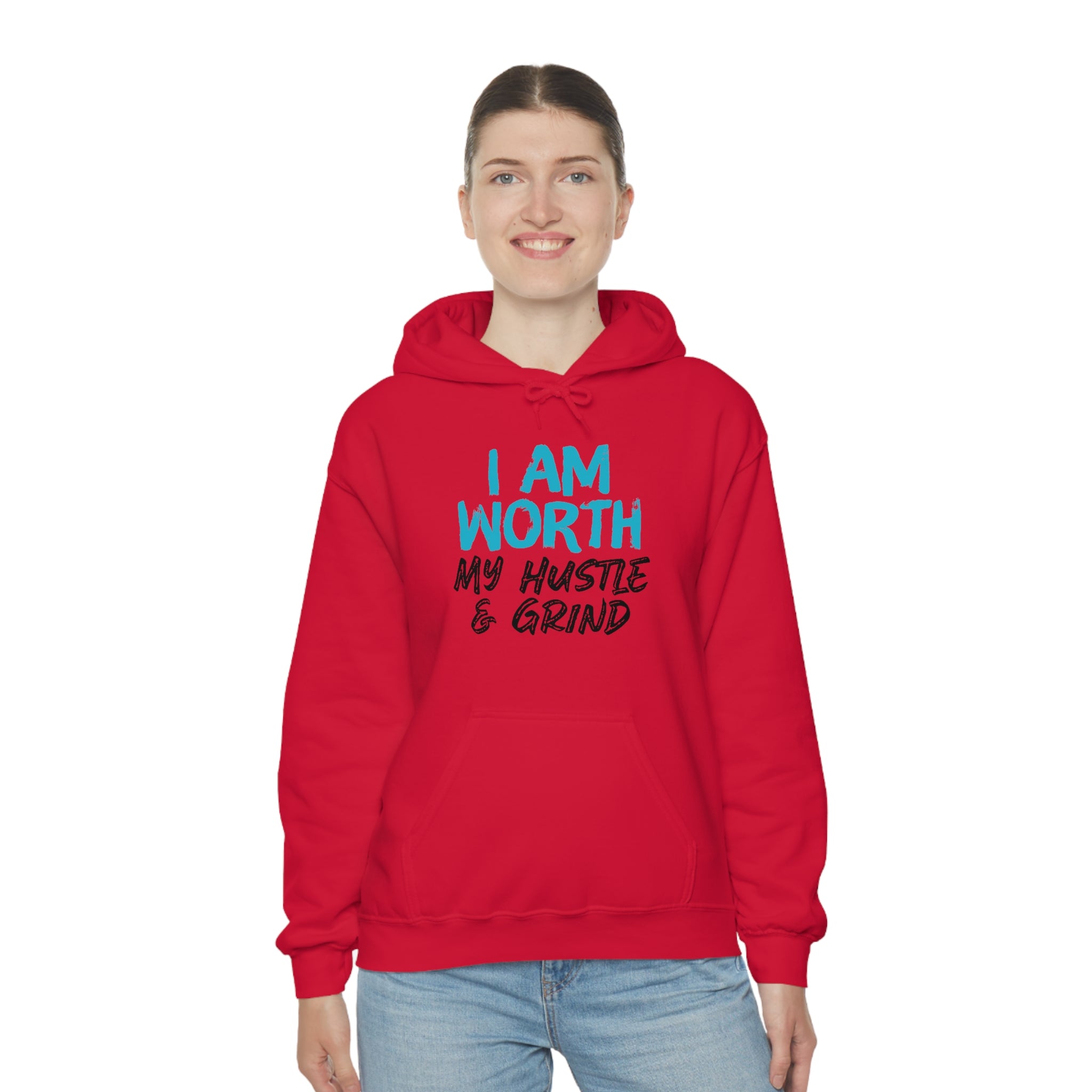 I Am Worth My Hustle & Grind - Unisex Hooded Sweatshirt (White) I Am Worth My Hustle & Grind - Unisex Hooded Sweatshirt (White)