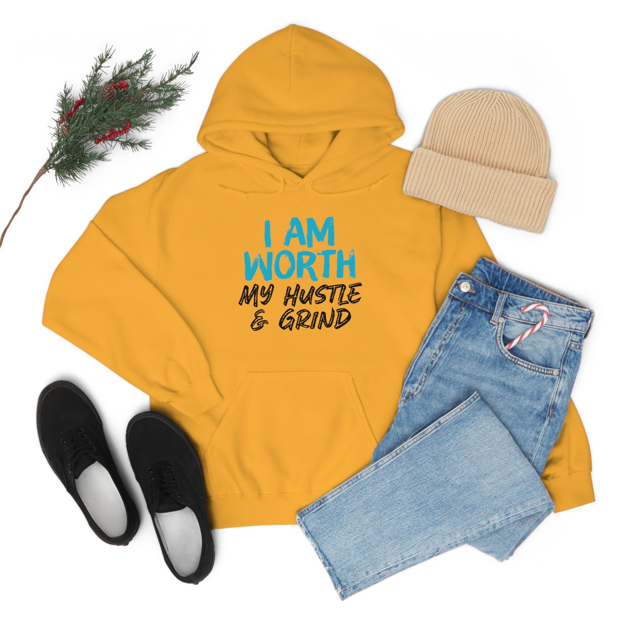 I Am Worth My Hustle & Grind - Unisex Hooded Sweatshirt (White) I Am Worth My Hustle & Grind - Unisex Hooded Sweatshirt (White)