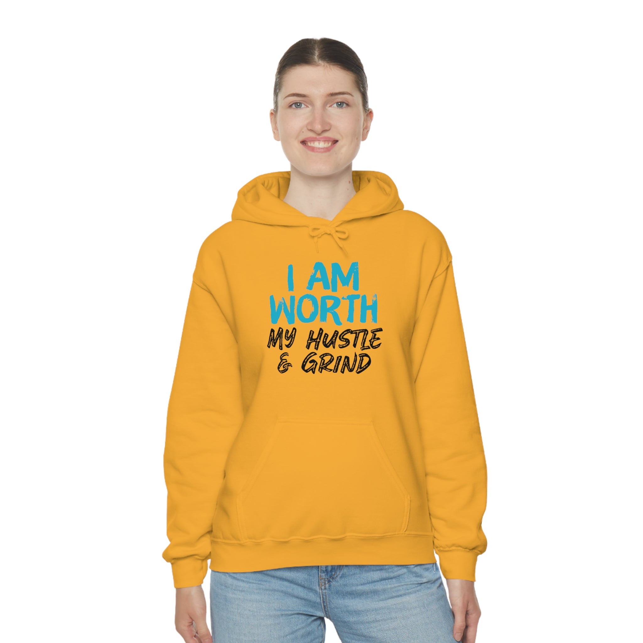 I Am Worth My Hustle & Grind - Unisex Hooded Sweatshirt (White) I Am Worth My Hustle & Grind - Unisex Hooded Sweatshirt (White)