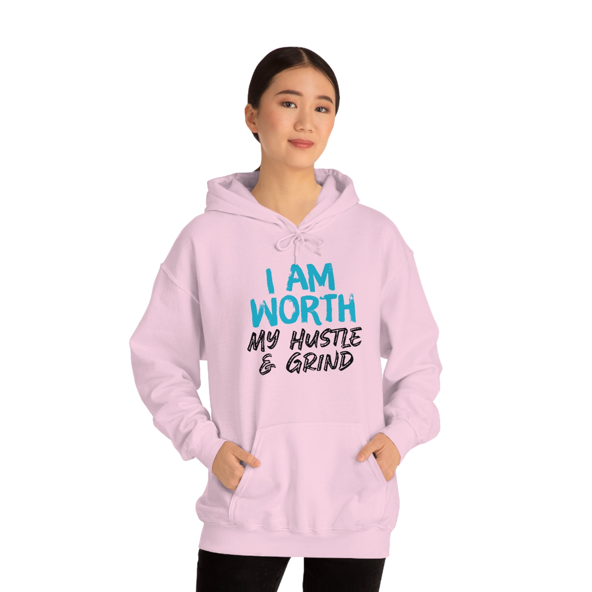 I Am Worth My Hustle & Grind - Unisex Hooded Sweatshirt (White) I Am Worth My Hustle & Grind - Unisex Hooded Sweatshirt (White)