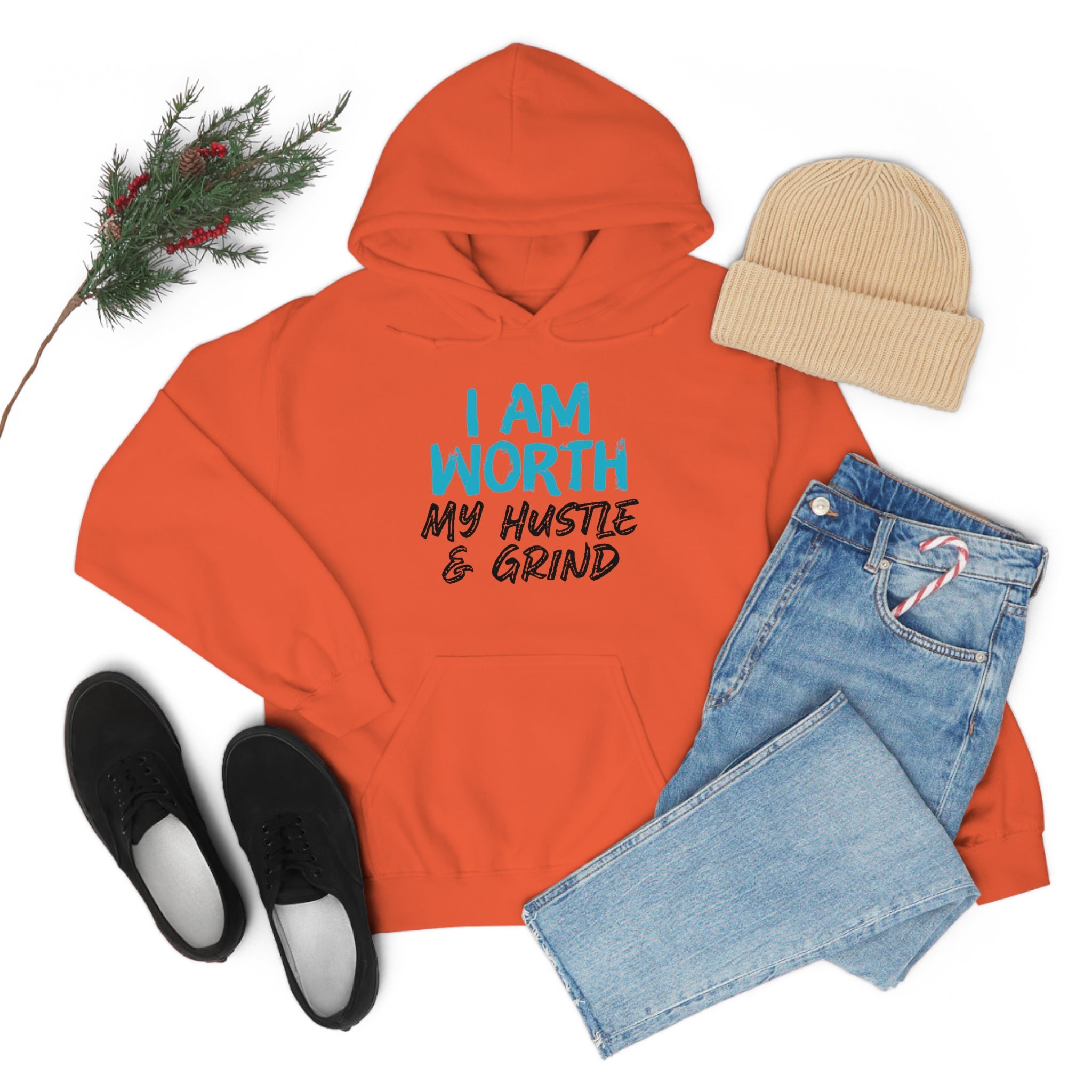 I Am Worth My Hustle & Grind - Unisex Hooded Sweatshirt (White) I Am Worth My Hustle & Grind - Unisex Hooded Sweatshirt (White)