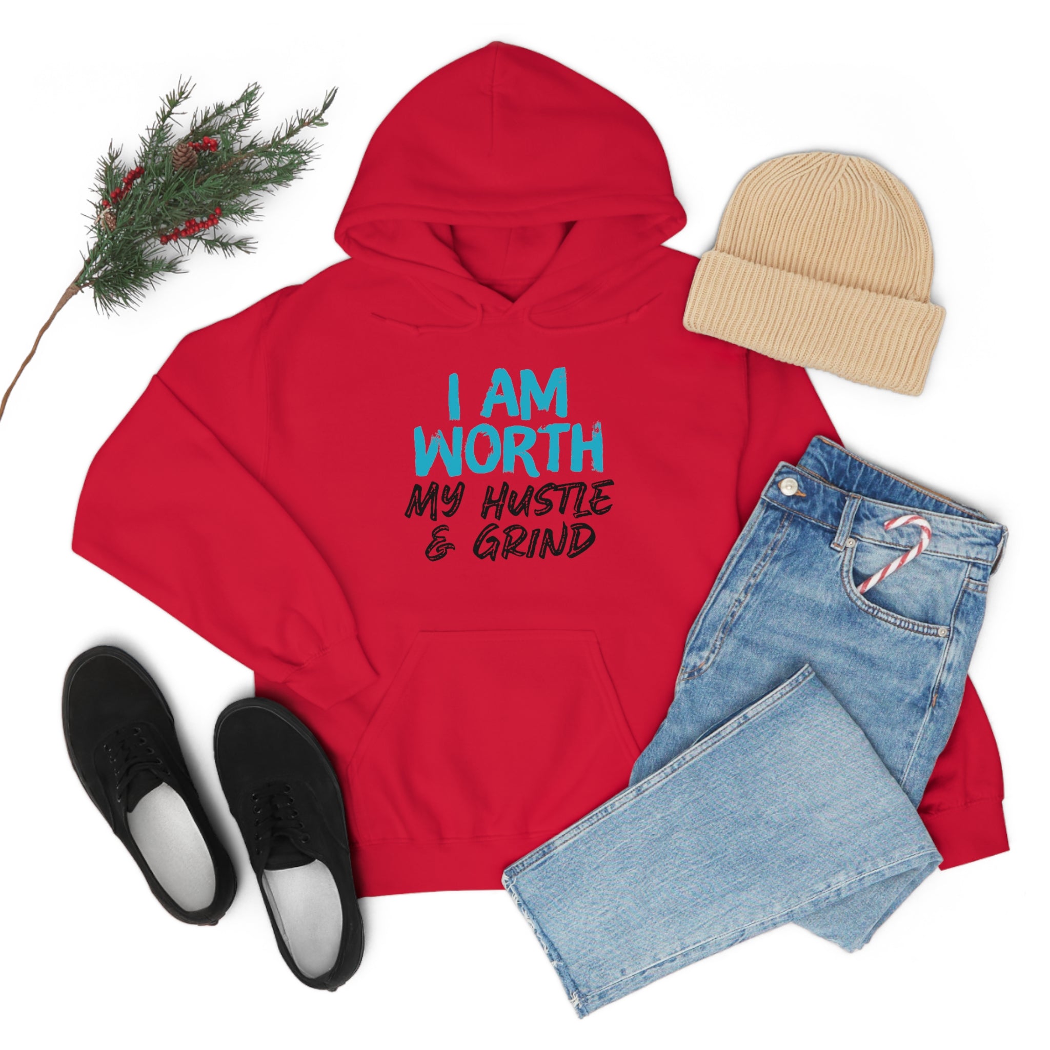 I Am Worth My Hustle & Grind - Unisex Hooded Sweatshirt (White) I Am Worth My Hustle & Grind - Unisex Hooded Sweatshirt (White)