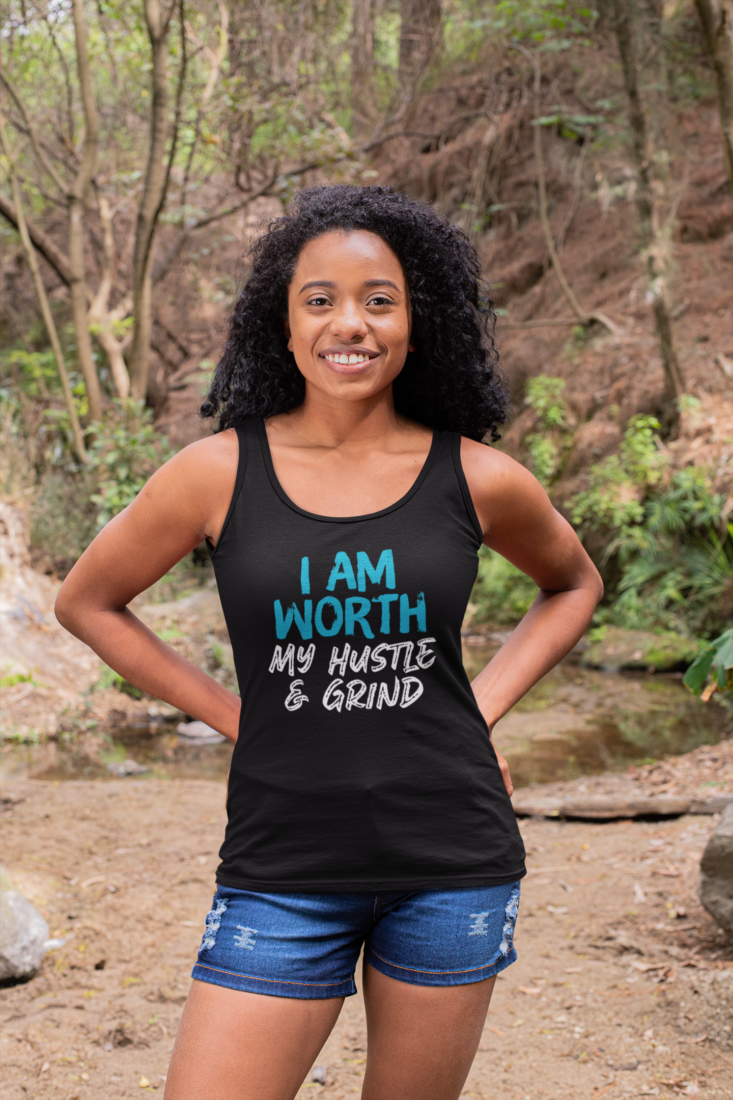 I AM Worth My Hustle & Grind Women's Ideal Racerback Tank (Black) I AM Worth My Hustle & Grind Women's Ideal Racerback Tank (Black)